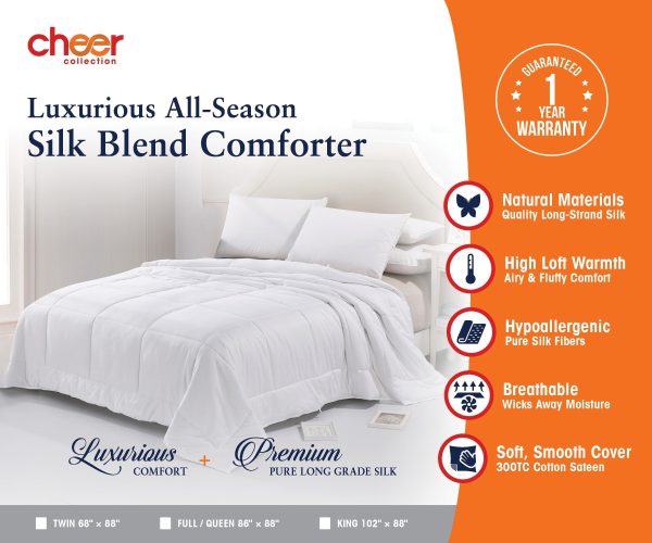 Cheer Collection Luxury Silk Comforter | 50% Natural Silk 50% Down Alternative Hypoallergenic Comforter and Duvet for All Seasons by Cheer Collection Online