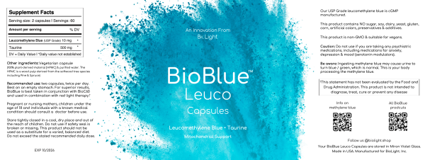 BioBlue Leuco Capsules | Leucomethylene Blue Supplement - Support Brain Health & Mitochondrial Function | Red Light Therapy Synergist - USP Grade By BioLight Online