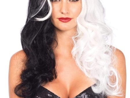 Cruella de Vil Wig Two Tone Long Wavy Villain Wig For Discount