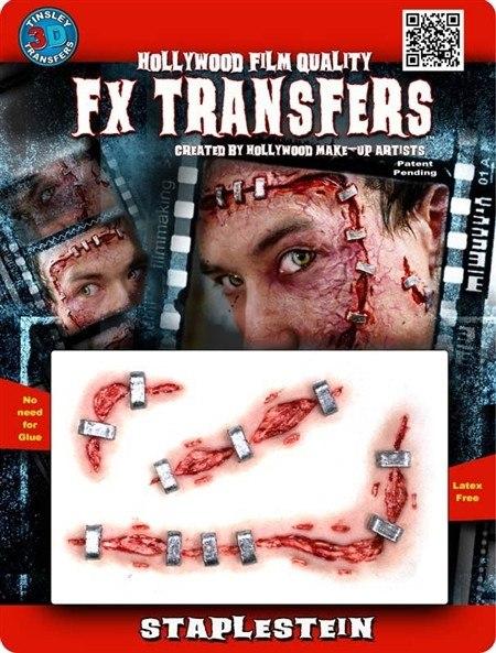 Stapled Face Wound Scars Halloween Costume Makeup 3D FX Transfers Fashion