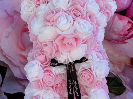 Artificial Preserved Rose Teddy Bear Pink & White 25cm Discount