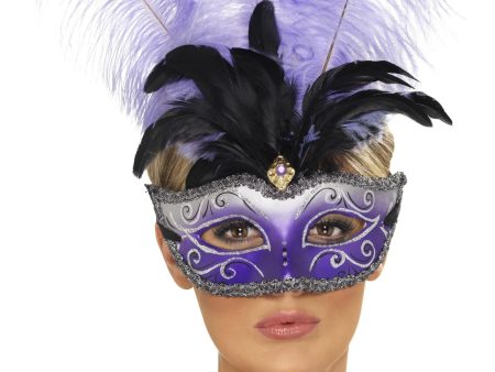 Venetian Colombina Masquerade Mask with Plume Hot on Sale