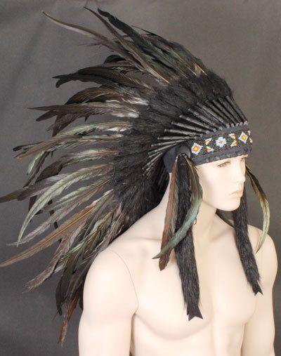 Indian Headdress Black Feather Native American Chief Quality Headgear For Sale