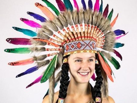 Native American Indian Rainbow Feather Headdress For Discount