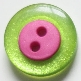 15mm 2-Hole Round Button - green pink translucent For Sale