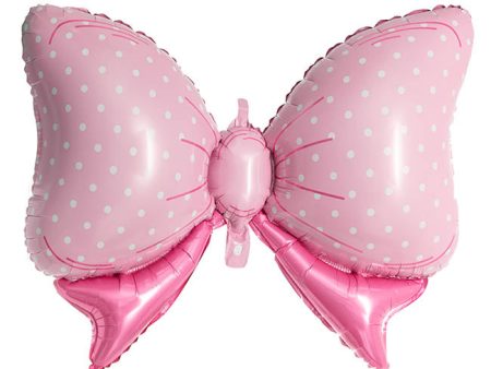 Foil Balloon Polka Dot Bow (80cmx50cmH) Pink Online now