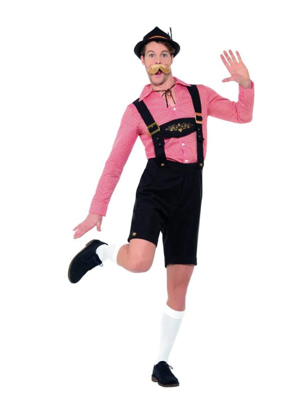 Black Lederhosen Costume with Red Beer Man Shirt For Cheap