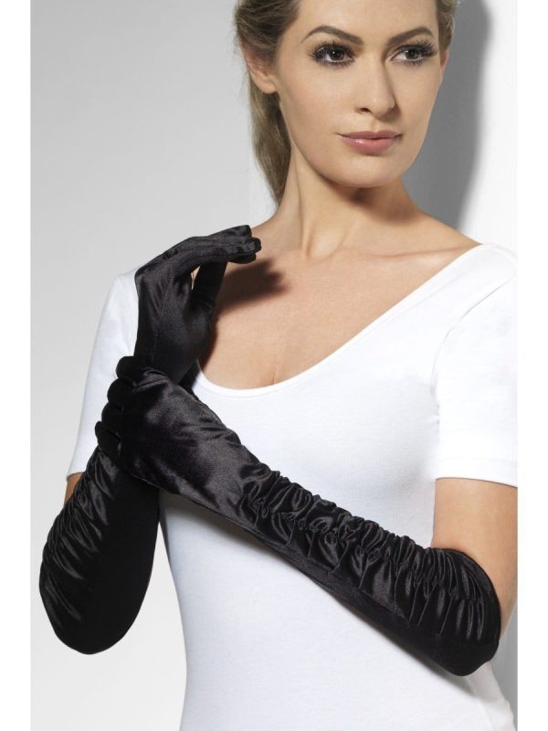 Black Ruched Temptress Gloves on Sale