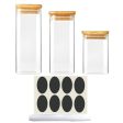 Berkware Square Food Storage Glass Jar Set with Bamboo Lids and Display Stand, 3 Piece Set by Cheer Collection Supply