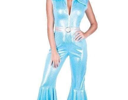 Disco Diva 70s Blue Shimmering Jumpsuit Supply