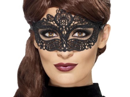 Embroidered Black Lace Filigree Masquerade Mask Cheap