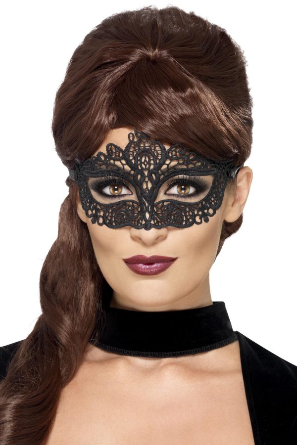 Embroidered Black Lace Filigree Masquerade Mask Cheap