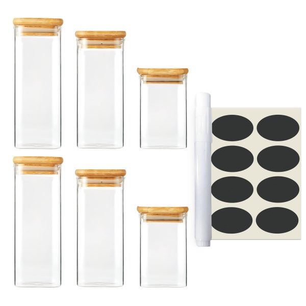 Berkware Square Food Storage Glass Jars with Bamboo Covers, Set of 6 by Cheer Collection Online now