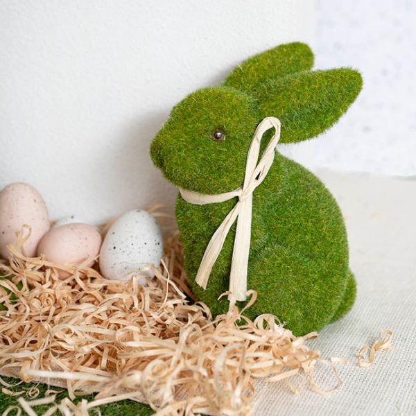 Artificial Flocked Slouching Rabbit Moss Green (23cmH) Online