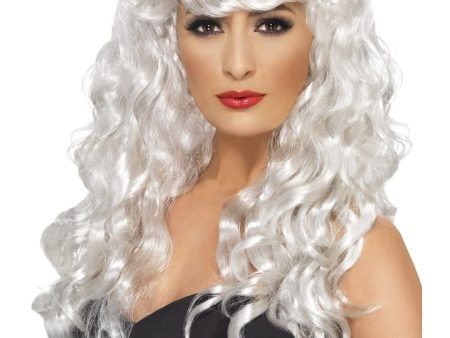 Long Wig Wavey with Fringe Wig White Fashion