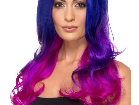 Long Wavey Wig with Side Fringe Blue & Pink Discount