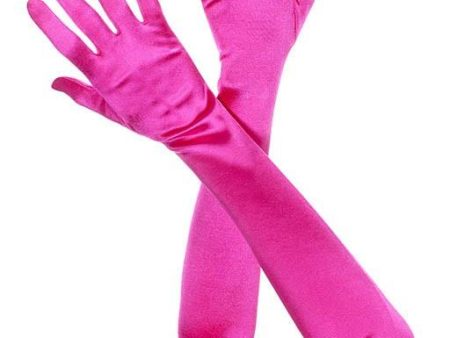 Formal Hot Pink Long Satin Quality 1920 s Stretchy Costume Gloves Online now