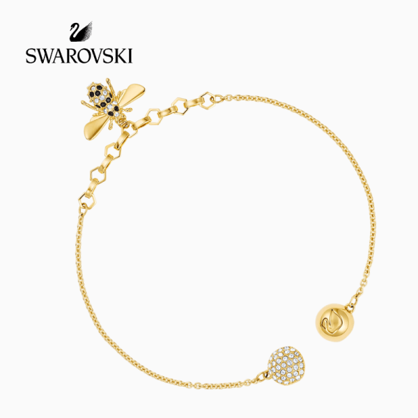 SWAROVSKI - 5380077 -REMIX COLLECTION BEE STRAND, BLACK, GOLD TONE PLATING Online now