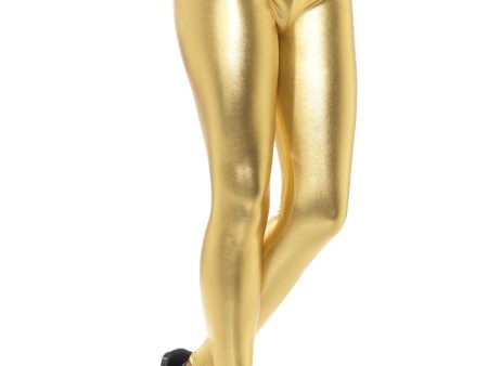 80s Metallic Gold Disco Leggings Fashion