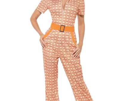 1970s Chic Costume Woman s Orange Jumpsuit Supply