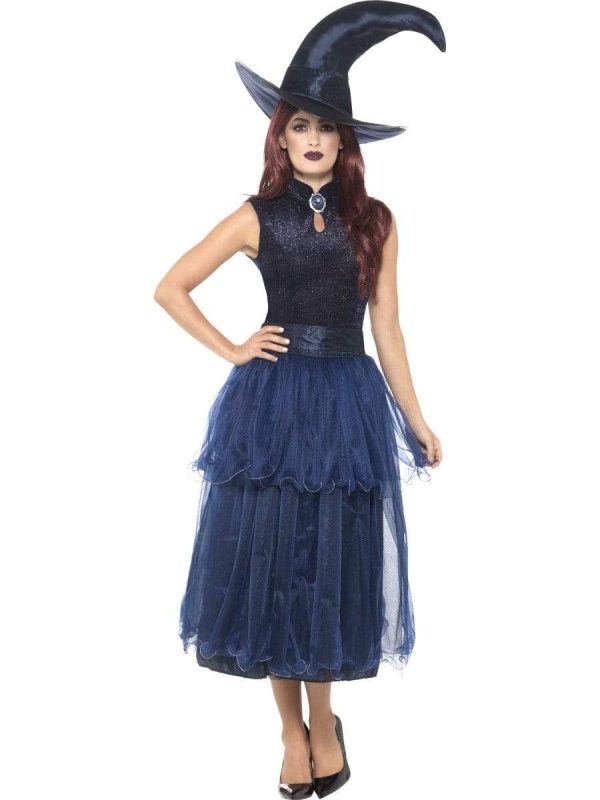 Blue Midnight Deluxe Witch Adult Costume for Women on Sale