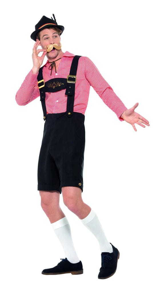 Black Lederhosen Costume with Red Beer Man Shirt For Cheap