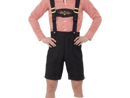 Black Lederhosen Costume with Red Beer Man Shirt For Cheap