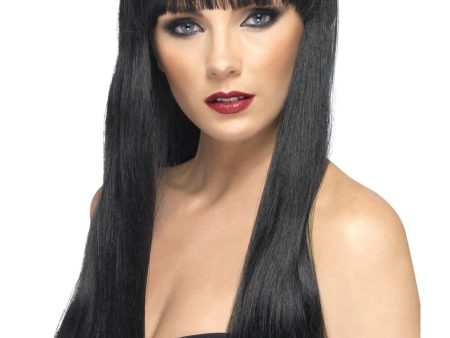 Black Long Wig Strait with Fringe Discount