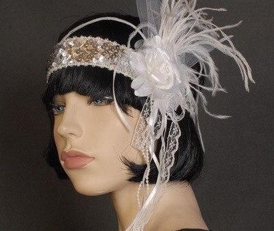 Flower White Flapper Headband Deluxe Online now