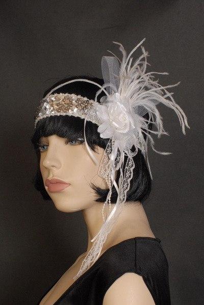 Flower White Flapper Headband Deluxe Online now