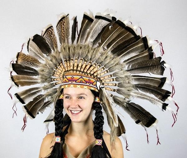 Native American Feather Headdress With Turkey Feathers War Bonnet Online now