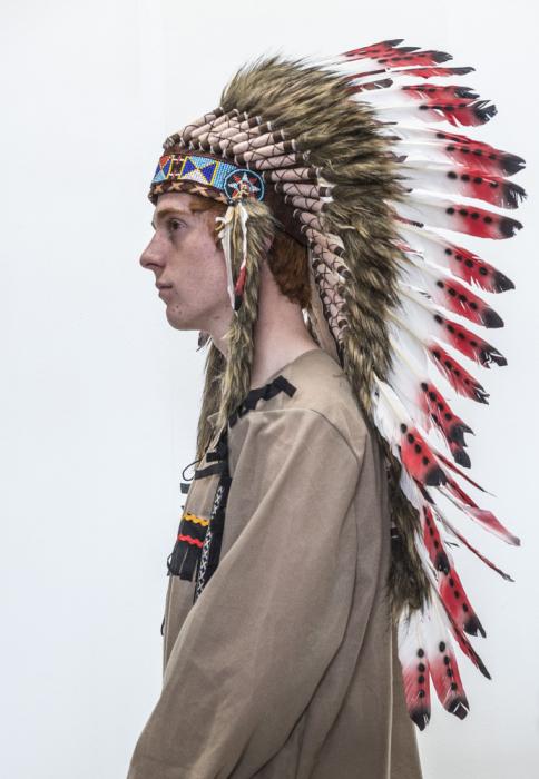 Indian Authentic Native American  Headdress with Red Feathers on Sale