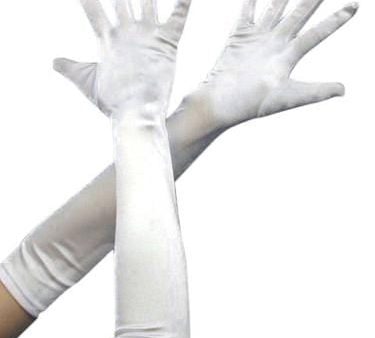 Flapper Long White Satin Lycra Stretch Deluxe Gloves Supply