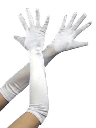 Flapper Long White Satin Lycra Stretch Deluxe Gloves Supply