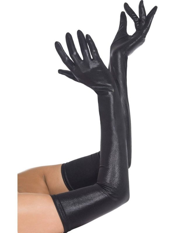 Black Long Gloves Wet Look on Sale