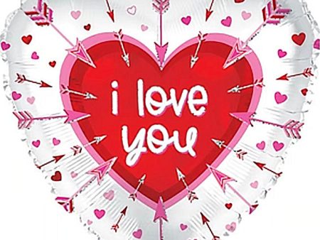 Foil Balloon 9  (22.5cm Dia) I Love You Arrow Heart White For Cheap