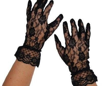 Wild Child Short Lace 80 s Ladies Disco Gloves Black on Sale