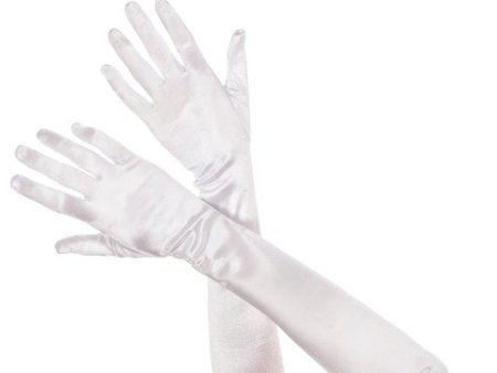 White Long Opera Length Stretch Satin Gloves on Sale