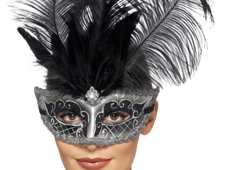 Venetian Colombina Silver Grey Masquerade Mask on Sale