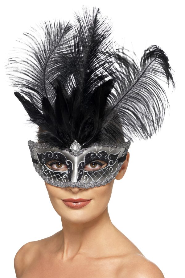 Venetian Colombina Silver Grey Masquerade Mask on Sale